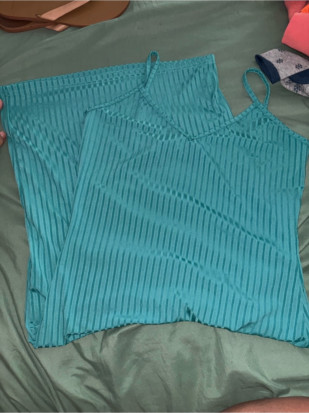 SHEIN Teal Ribbed Strappy Midi Dress